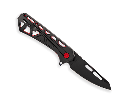 Buck 811 Trace Ops Liner Lock Flipper Knife - 3.23" Black Reverse Tanto Blade, Skeletonized Black/Red Aluminum Handles - 13746 Buck 811 Trace Ops Liner Lock Flipper Knife - 3.23" Black Reverse Tanto Blade, Skeletonized Black/Red Aluminum Handles - 13746