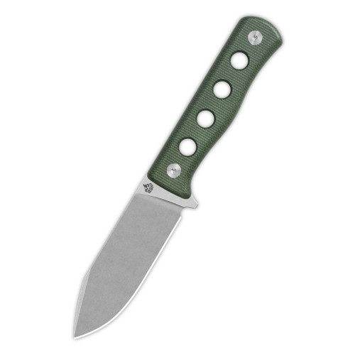 QSP Knives Canary Fixed Blade Knife - 4.25" Cr8Mo2VSi Stonewashed Drop Point Blade, Green Micarta Handles, Kydex Sheath - QS155-C1