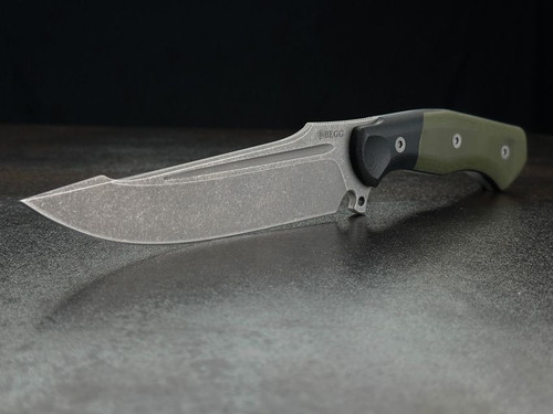 Begg Knives Alligator Fixed Blade - 6.25" 14C28N Bead Blast Harpoon Blade, Black and Green G10 Handles, Kydex Sheath Begg Knives Alligator Fixed Blade - 6.25" 14C28N Bead Blast Harpoon Blade, Black and Green G10 Handles, Kydex Sheath