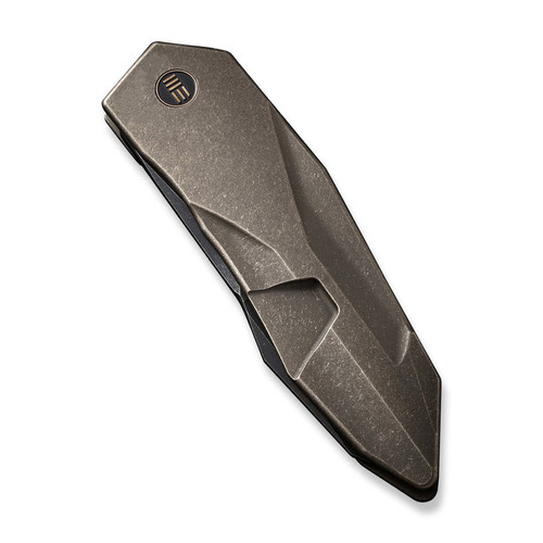 We Knife GTC Solid SLT Frame Lock Flipper Knife - 3.88" CPM-20CV Black Stonewashed Modified Spear Point Blade, Bronze Integral Titanium Handle - WE22028-3 We Knife GTC Solid SLT Frame Lock Flipper Knife - 3.88" CPM-20CV Black Stonewashed Modified Spear Point Blade, Bronze Integral Titanium Handle - WE22028-3