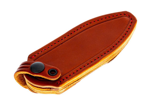 FOBOS Knives Tier 1 Mini Mini Fixed Blade Knife - 3.5" CPM-154 PVD Drop Point, Carbon Fiber w/ Red Liners, Brown Leather Sheath