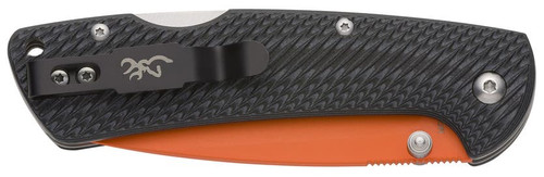 Browning Back Country Folding Knife - 3" D2 Orange Coated Drop Point Blade, Black Textured G10 Handles
