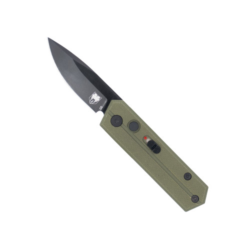 CobraTec Knives Stinger AUTO Folding Knife - 1.9" D2 Black Blade, OD Green G10 Handles