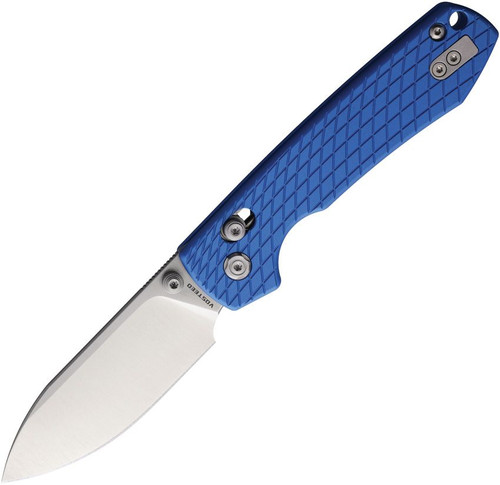 Vosteed Cutlery Raccoon Folding Knife - 3.25" Nitro-V Satin Drop Point Blade, Textured Blue Aluminum Handles