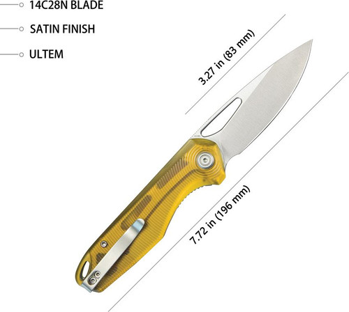 Kubey Knives Doris Front Flipper Knife - 3.27" 14C28N Satin Drop Point Blade, Ultem Handles, Liner Lock - KU324H