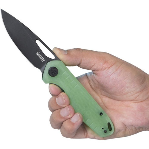 Kubey Knives Doris Front Flipper Knife - 3.27" D2 Black Stonewashed Drop Point Blade, Natural (Jade) G10 Handles, Liner Lock - KU324B Kubey Knives Doris Front Flipper Knife - 3.27" D2 Black Stonewashed Drop Point Blade, Natural (Jade) G10 Handles, Liner Lock - KU324B