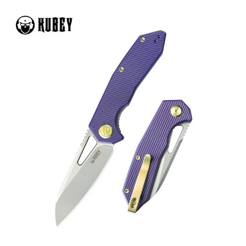 Kubey Knives Vagrant Folding Knife - 3.15" M390 Satin Modified Wharncliffe Blade, Purple G10 Handles, Liner Lock - KB291S