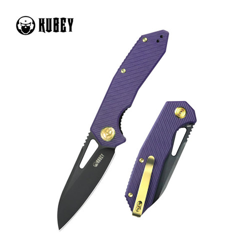 Kubey Knives Vagrant Folding Knife - 3.15" M390 Blackwash Modified Wharncliffe Blade, Purple G10 Handles, Liner Lock - KB291W