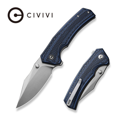 CIVIVI Knives Vexillum Liner Lock Flipper Knife - 3.81" Nitro-V Satin Clip Point Blade, Milled Blue/Black G10 Handles - C23003D-3