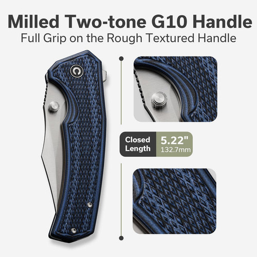 CIVIVI Knives Vexillum Liner Lock Flipper Knife - 3.81" Nitro-V Satin Clip Point Blade, Milled Blue/Black G10 Handles - C23003D-3 CIVIVI Knives Vexillum Liner Lock Flipper Knife - 3.81" Nitro-V Satin Clip Point Blade, Milled Blue/Black G10 Handles - C23003D-3