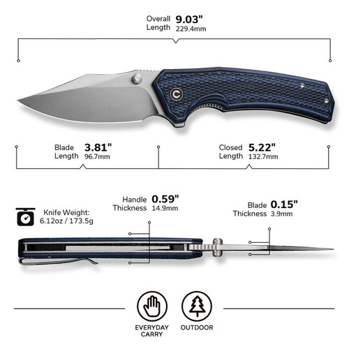 CIVIVI Knives Vexillum Liner Lock Flipper Knife - 3.81" Nitro-V Satin Clip Point Blade, Milled Blue/Black G10 Handles - C23003D-3 CIVIVI Knives Vexillum Liner Lock Flipper Knife - 3.81" Nitro-V Satin Clip Point Blade, Milled Blue/Black G10 Handles - C23003D-3
