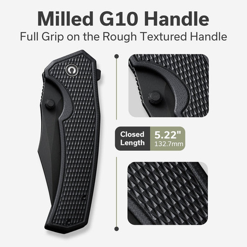 CIVIVI Knives Vexillum Liner Lock Flipper Knife - 3.81" Nitro-V Black Stonewashed Clip Point Blade, Milled Black G10 Handles - C23003D-1 CIVIVI Knives Vexillum Liner Lock Flipper Knife - 3.81" Nitro-V Black Stonewashed Clip Point Blade, Milled Black G10 Handles - C23003D-1