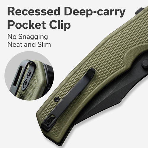 CIVIVI Knives Vexillum Liner Lock Flipper Knife - 3.81" Nitro-V Black Stonewashed Clip Point Blade, Milled OD Green G10 Handles - C23003D-2 CIVIVI Knives Vexillum Liner Lock Flipper Knife - 3.81" Nitro-V Black Stonewashed Clip Point Blade, Milled OD Green G10 Handles - C23003D-2