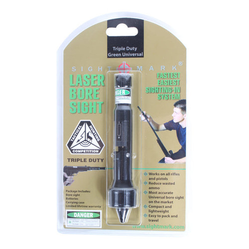 Sightmark Triple Duty Universal Green Laser Boresight - Universal, Includes 2X LR44 Batteries, Black Sightmark Triple Duty Universal Green Laser Boresight - Universal, Includes 2X LR44 Batteries, Black