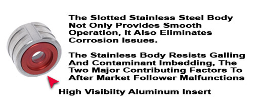 GG&G Benelli M1/M2/M3/M4 Enhanced Follower - Slotted Stainless Steel Body, High Visibility Red Insert GG&G Benelli M1/M2/M3/M4 Enhanced Follower - Slotted Stainless Steel Body, High Visibility Red Insert