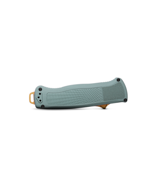 Benchmade 5370BK-07 Seasonal Shootout OTF AUTO Knife - 3.51" CPM-CruWear Black DLC Tanto Blade, Sage Green Grivory Handles Benchmade 5370BK-07 Seasonal Shootout OTF AUTO Knife - 3.51" CPM-CruWear Black DLC Tanto Blade, Sage Green Grivory Handles