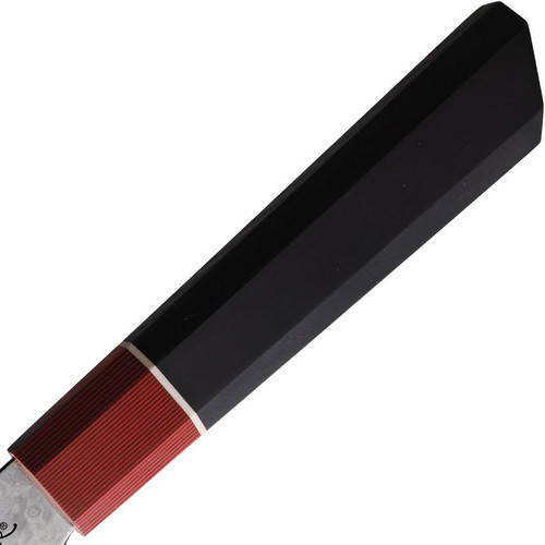 Benchmark Damascus Chef Knife - 9.4" Damascus Steel Blade, Red and Black Pakkawood Handle Benchmark Damascus Chef Knife - 9.4" Damascus Steel Blade, Red and Black Pakkawood Handle