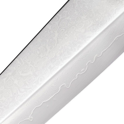 Benchmark Damascus Chef Knife - 9.4" Damascus Steel Blade, Red and Black Pakkawood Handle Benchmark Damascus Chef Knife - 9.4" Damascus Steel Blade, Red and Black Pakkawood Handle