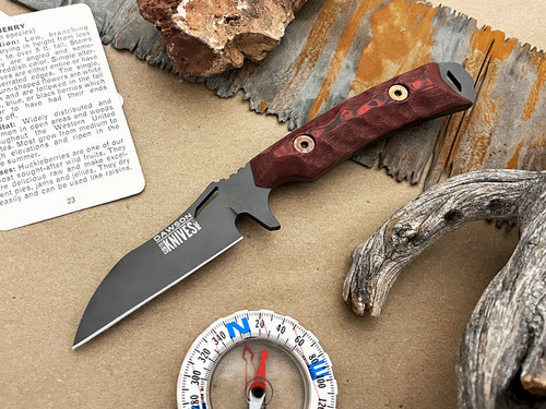 Dawson Knives Revelation Fixed Blade Knife - 3.125" CPM-MagnaCut Apocalypse Black Sheepsfoot Blade, Black and Red G10 Handles, Kydex Sheath