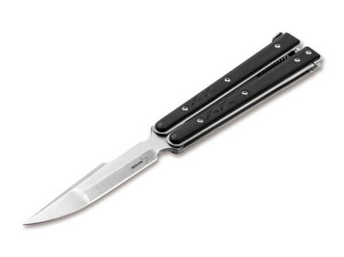 Boker Balisong Tactical Small - 3.46" D2 Drop Point Blade, Black G10 Handle Scales