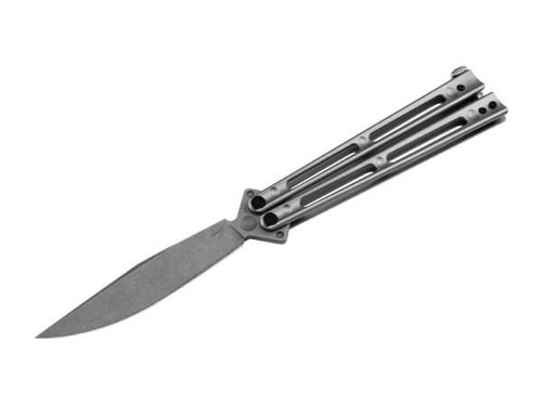 Boker Papillon Balisong - 4.57" D2 Drop Point Blade, Stonewashed Stainless Steel Handles