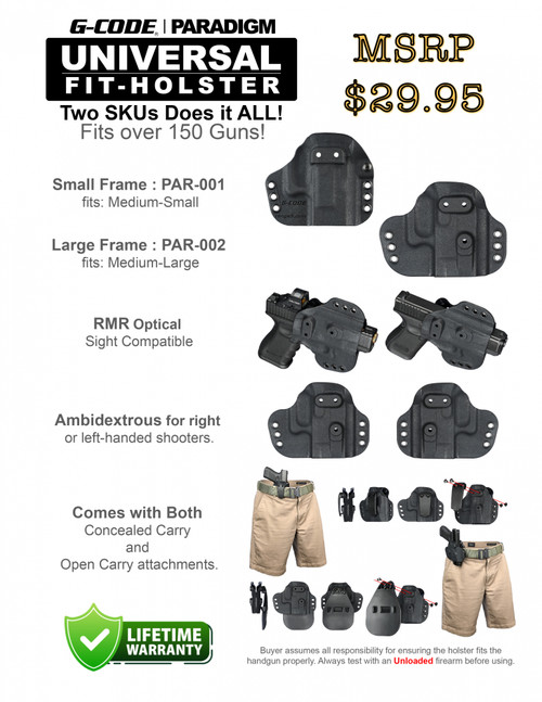 G-Code Tactical Paradigm Universal Fit Holster for Small/Medium Framed Firearms - Black G-Code Tactical Paradigm Universal Fit Holster for Small/Medium Framed Firearms - Black