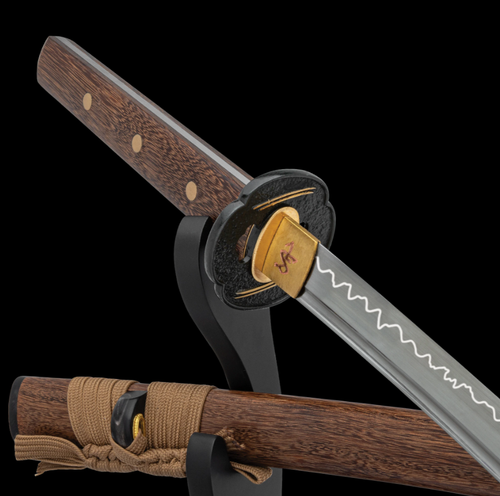 United Cutlery Shikoto Tigerwood Wakizashi - 33" Overall Length, 22" T10 Carbon Steel Blade, Tigerwood Scales and Scabbard United Cutlery Shikoto Tigerwood Wakizashi - 33" Overall Length, 22" T10 Carbon Steel Blade, Tigerwood Scales and Scabbard