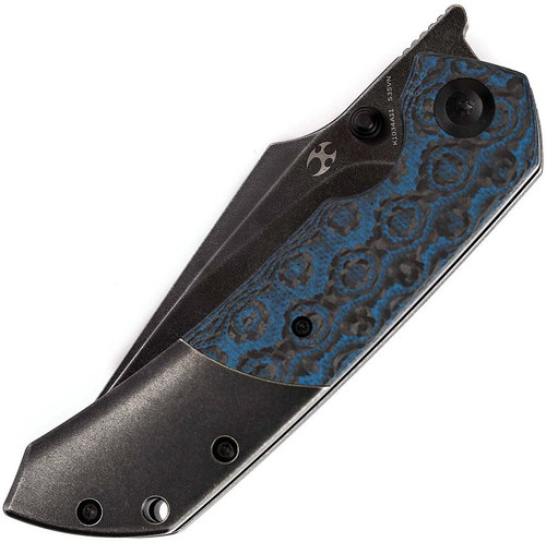 Kansept Knives Fenrir Liner Lock Front Flipper - 3.48" CPM-S35VN Blackwash Harpoon Blade, Titanium and Blue Rose Patter Carbon Fiber Handle - K1034A11 Kansept Knives Fenrir Liner Lock Front Flipper - 3.48" CPM-S35VN Blackwash Harpoon Blade, Titanium and Blue Rose Patter Carbon Fiber Handle - K1034A11