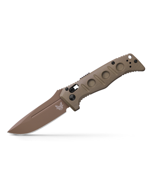 Benchmade 2730FE-2 Mini Adamas AUTO Folding Knife - 3.25" CPM-CruWear Flat Dark Earth Plain Blade, OD Green G10 Handles, Reversible Clip