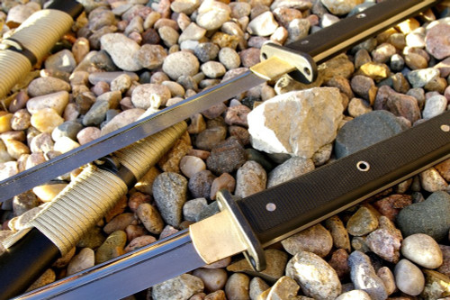 CAS Hanwei Tactical Katana - 27-5/8" 5160 High-Carbon Spring Steel Blade, Black Checkered Kraton Handles, Fiberglass Scabbard CAS Hanwei Tactical Katana - 27-5/8" 5160 High-Carbon Spring Steel Blade, Black Checkered Kraton Handles, Fiberglass Scabbard