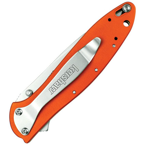 Kershaw 1660OR Ken Onion Leek Assisted Flipper Knife - 3" Bead Blast Plain Blade, Orange Aluminum Handles, Liner Lock - 1660OR Kershaw 1660OR Ken Onion Leek Assisted Flipper Knife - 3" Bead Blast Plain Blade, Orange Aluminum Handles, Liner Lock - 1660OR