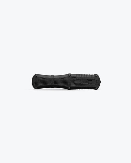 Benchmade 3370GY Claymore OTF AUTO Knife - 3.89" CPM-D2 Smoke Gray PVD Double Edge Dagger Blade, Black Grivory Handles Benchmade 3370GY Claymore OTF AUTO Knife - 3.89" CPM-D2 Smoke Gray PVD Double Edge Dagger Blade, Black Grivory Handles