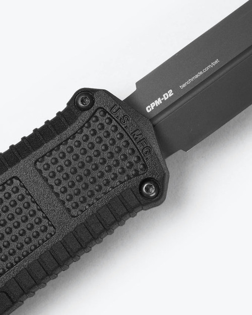 Benchmade 3370GY Claymore OTF AUTO Knife - 3.89" CPM-D2 Smoke Gray PVD Double Edge Dagger Blade, Black Grivory Handles Benchmade 3370GY Claymore OTF AUTO Knife - 3.89" CPM-D2 Smoke Gray PVD Double Edge Dagger Blade, Black Grivory Handles