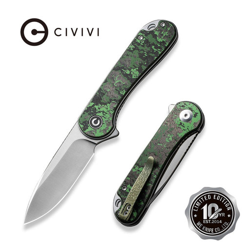 CIVIVI Knives C907A-6 Limited Edition 10th Anniversary Elementum Flipper Knife - 2.96" CPM-S35VN Satin Blade Jungle Wear FatCarbon Handles, Liner Lock