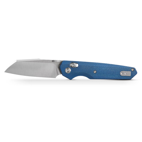 Vosteed Knives Talarurus Crossbar Lock Folding Knife - 3.03" Sandvik 14C28N Satin Modified Sheepsfoot Blade, Blue Canvas Micarta Handles - A2704
