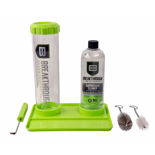Breakthrough Clean Technologies Suppressor Cleaning Kit - Includes 16 OZ Bottle of Suppressor Cleaner, Suppressor Cleaning Submission Tube, Submission Hook, Metal and Nylon Cleaning Brushes, and Cleaning Tray