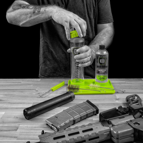 Breakthrough Clean Technologies Suppressor Cleaning Kit - Includes 16 OZ Bottle of Suppressor Cleaner, Suppressor Cleaning Submission Tube, Submission Hook, Metal and Nylon Cleaning Brushes, and Cleaning Tray Breakthrough Clean Technologies Suppressor Cleaning Kit - Includes 16 OZ Bottle of Suppressor Cleaner, Suppressor Cleaning Submission Tube, Submission Hook, Metal and Nylon Cleaning Brushes, and Cleaning Tray