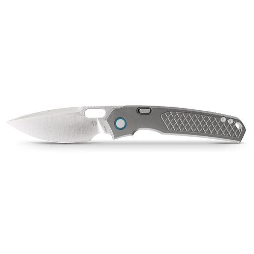 Vosteed Cutlery Psyop - Top Liner Lock Folding Knife - 3.32" Elmax Satin Drop Point Blade, Gray Diamond Patterned Titanium Handles - A2202