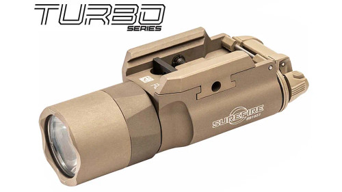 Surefire X300T-B Turbo High Candela Weaponlight - White LED, 650 Lumens, Fits Picatinny and Universal, 66,000 Candela, Thumbscrew Attachment, Matte Tan Finish
