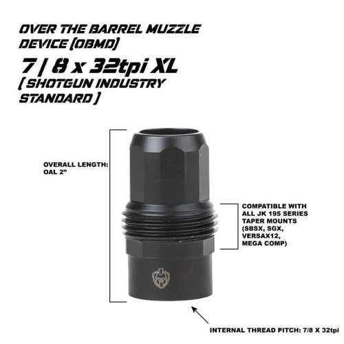 JK Armament Bald Eagle 12GA Over the Barrel Muzzle Device (OBMD) - 7/8 x 32 TPI XL, Black