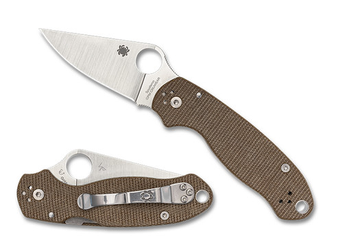 Spyderco Para 3 Compression Lock Folding Knife - 2.95" CPM-CruWear Satin Plain Blade, Brown Canvas Micarta Handles - C223MPCW