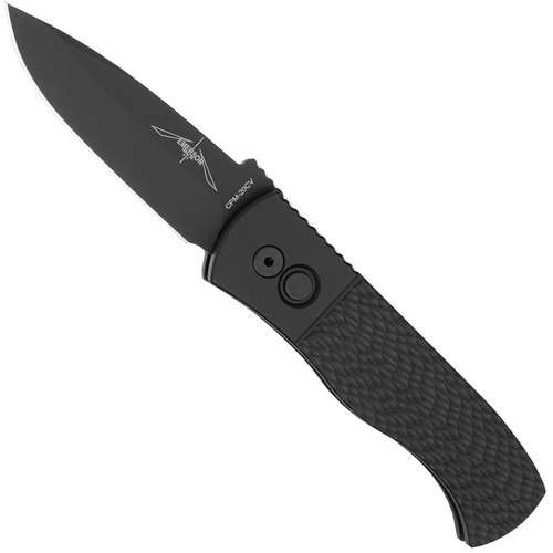 ProTech Knives CQC-7 Auto Folding Knife - 3.25" CPM-20CV Black DLC Spear Point Blade, Jigged Black Aluminum Handles