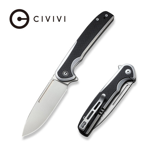 CIVIVI Knives Voltaic Flipper Knife -14C28N Bead Blasted Drop Point Blade, Stainless Steel Handles with Black G10 Inlays, Frame Lock - C20060-2