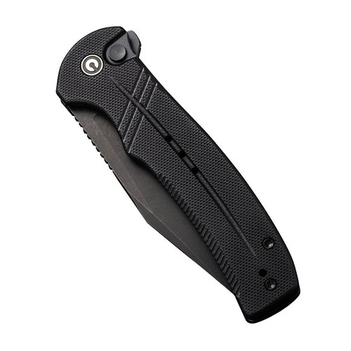 CIVIVI Knives Cogent Flipper Knife - 3.47" 14C28N Black Stonewashed Plain Blade, Black G10 Handles, Button Lock - C20038D-1 CIVIVI Knives Cogent Flipper Knife - 3.47" 14C28N Black Stonewashed Plain Blade, Black G10 Handles, Button Lock - C20038D-1