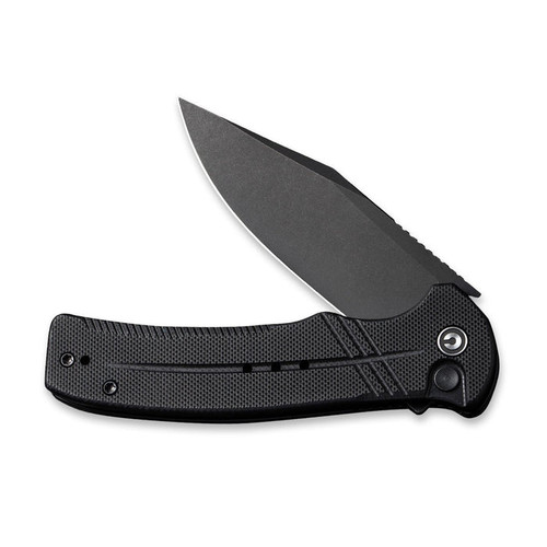 CIVIVI Knives Cogent Flipper Knife - 3.47" 14C28N Black Stonewashed Plain Blade, Black G10 Handles, Button Lock - C20038D-1 CIVIVI Knives Cogent Flipper Knife - 3.47" 14C28N Black Stonewashed Plain Blade, Black G10 Handles, Button Lock - C20038D-1