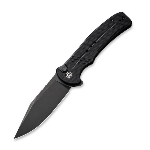CIVIVI Knives Cogent Flipper Knife - 3.47" 14C28N Black Stonewashed Plain Blade, Black G10 Handles, Button Lock - C20038D-1 CIVIVI Knives Cogent Flipper Knife - 3.47" 14C28N Black Stonewashed Plain Blade, Black G10 Handles, Button Lock - C20038D-1