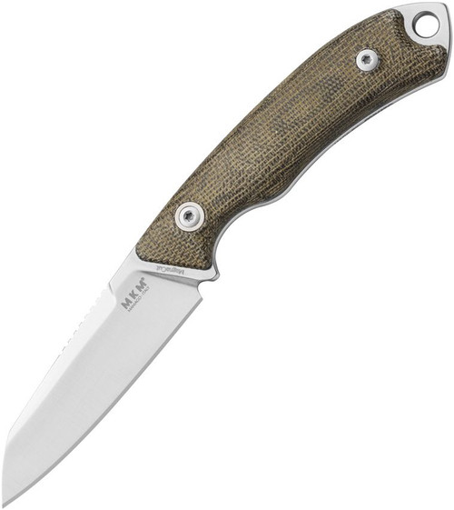 MKM Knives DCA Pocket Tango 2 Fixed Blade - 2.91" CPM-MagnaCut Stonewashed Reverse Tanto Blade, Green Canvas Micarta Handles, Leather Sheath - MK PT2-GC