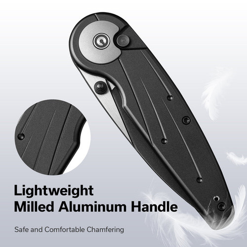 CIVIVI Knives Starflare Button Lock Folding Knife - 3.3" Nitro-V Two-Tone Wharncliffe Blade, Milled Black Aluminum Handles - C23052-1 CIVIVI Knives Starflare Button Lock Folding Knife - 3.3" Nitro-V Two-Tone Wharncliffe Blade, Milled Black Aluminum Handles - C23052-1