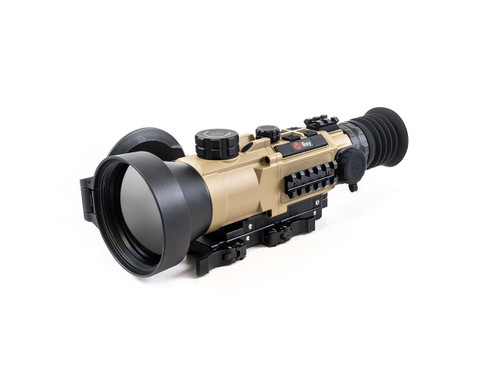 iRayUSA RICO Hybrid 640 HYH75W Thermal Weapon Sight - 4X Magnification, 75mm Objective, Multiple Reticles, Tan