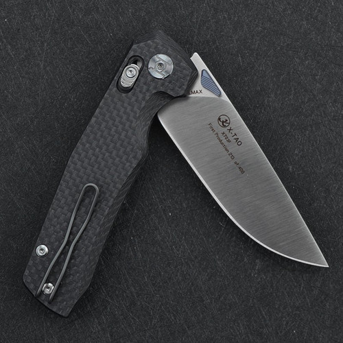 Kunwu Knives X-TAO XT Lock Folding Knife - 3.5" ELMAX Steel Satin Drop Point Blade, Carbon Fiber Handles, Deep Carry Wire Pockey Clip - X703F Kunwu Knives X-TAO XT Lock Folding Knife - 3.5" ELMAX Steel Satin Drop Point Blade, Carbon Fiber Handles, Deep Carry Wire Pockey Clip - X703F